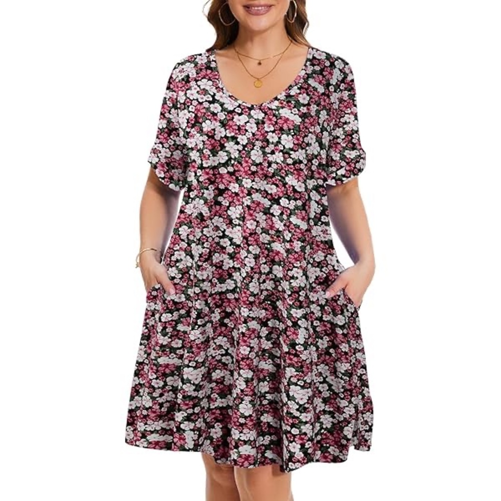 Dorothy Perkins Black and Pink Floral Midi Dress